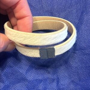 Rustic Cuff White Leather white cowhide /hair Double Wrap Bracelet
